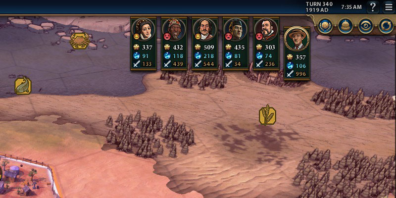 CQUI gives you a snapshot look at each Civ’s score, research-per-turn and military strength which is updated in real-time. It’s very handy.